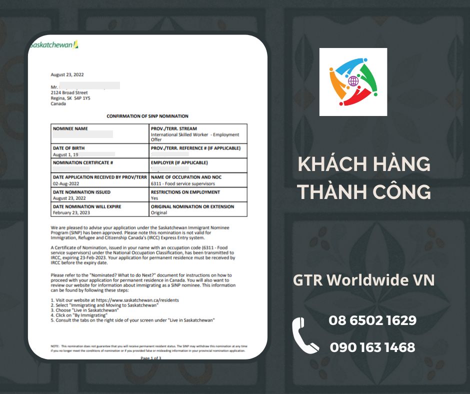 SINP Nomination Khách hàng thành công GTR Worldwide VN