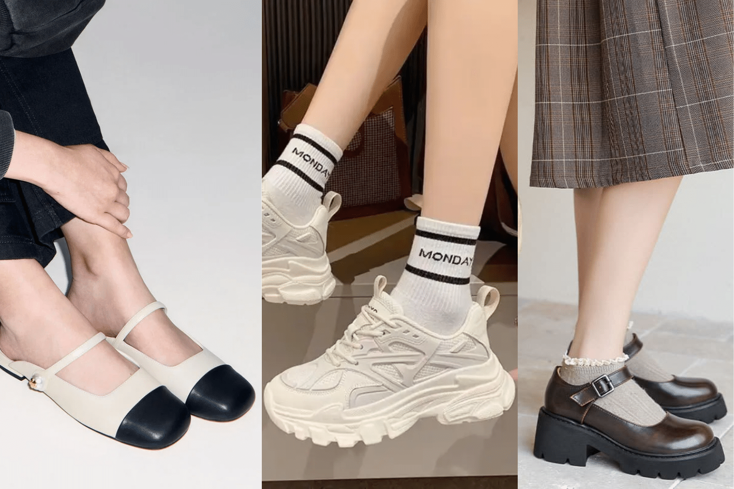 Ba cách phối đồ du xuân với giày búp bê trắng giày thể thao và sandal đế dày